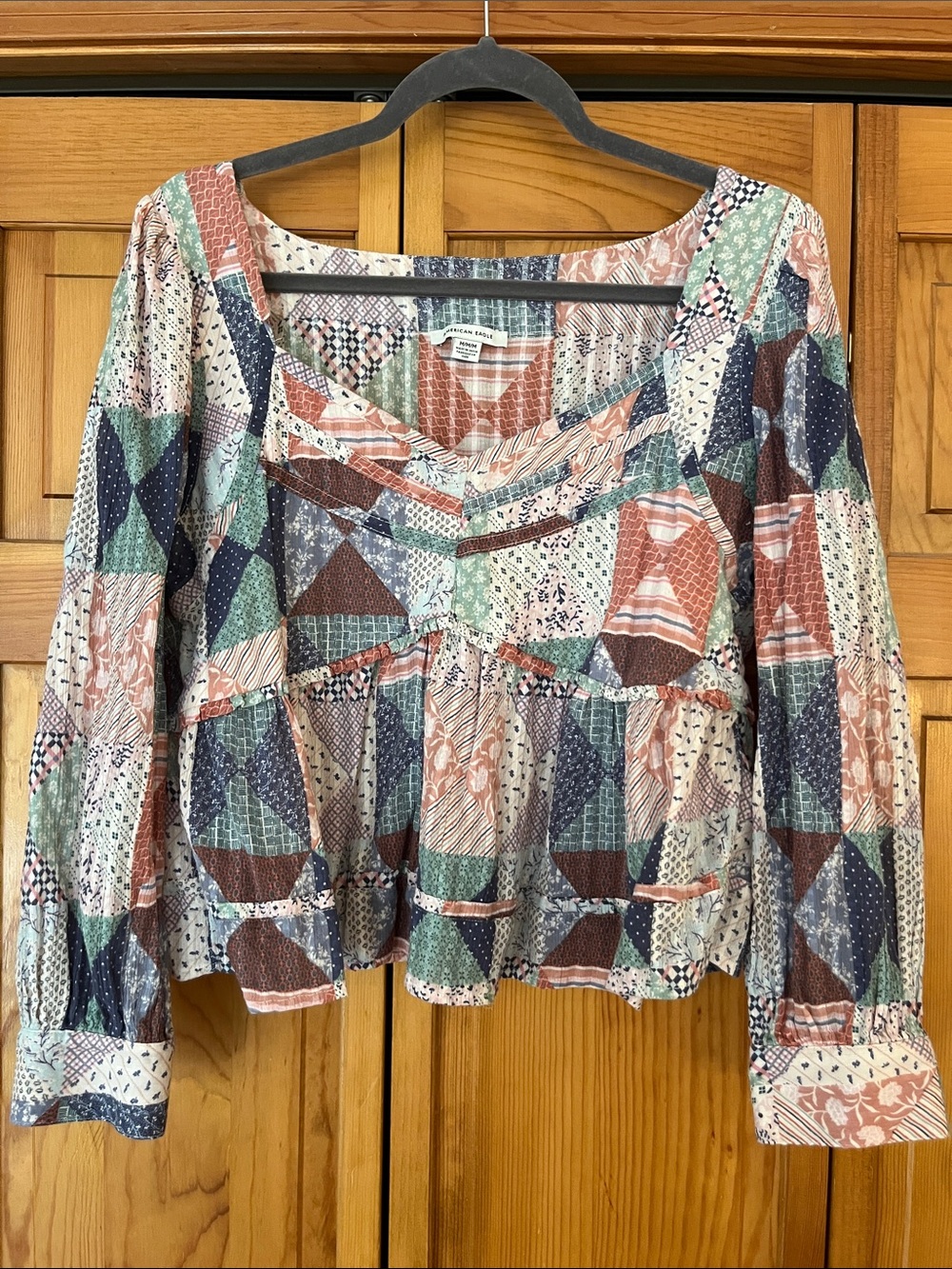 American Eagle Outfitters Multi-Color Patchwork Peasant Blouse